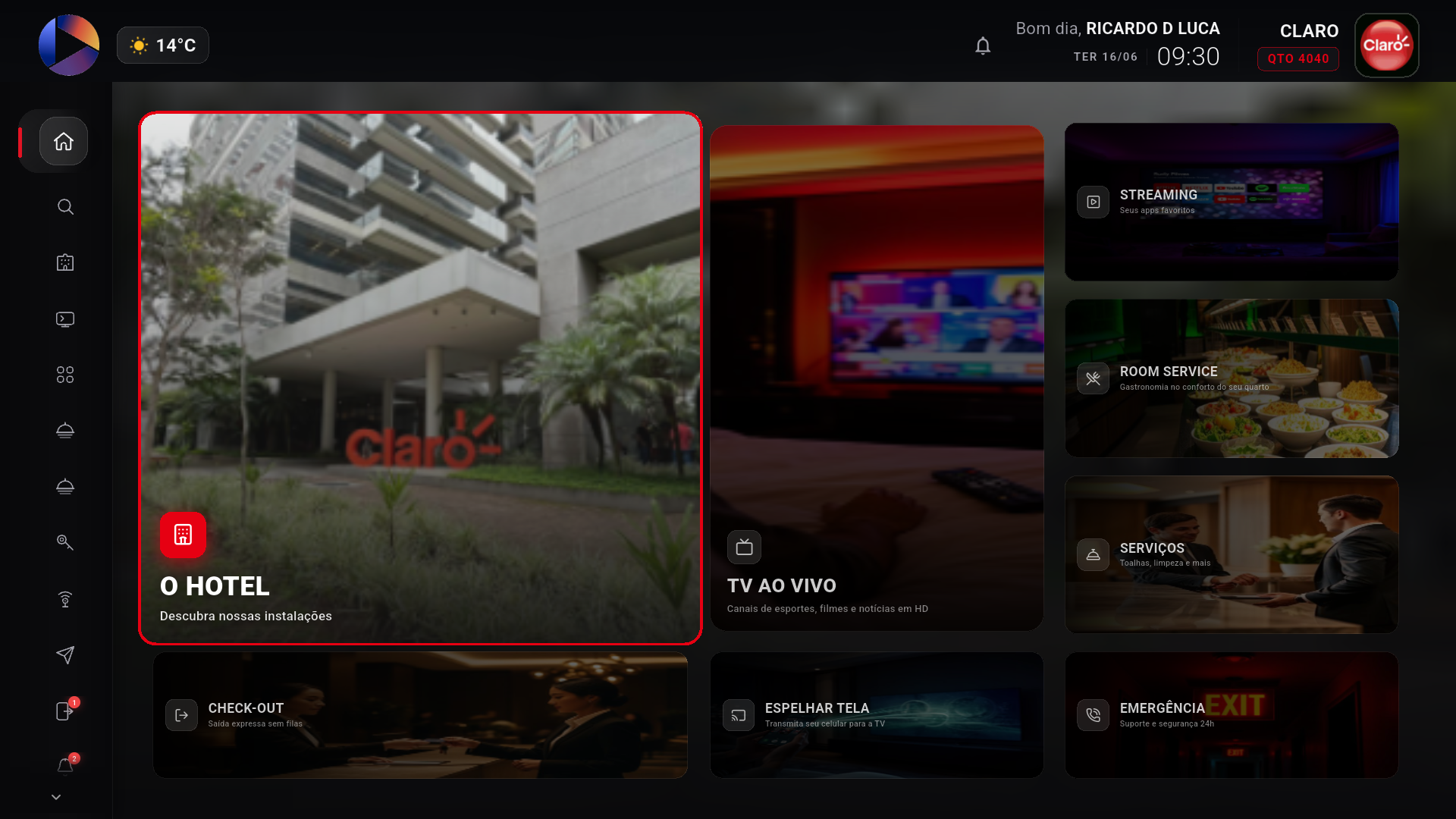 Tela inicial do app na TV